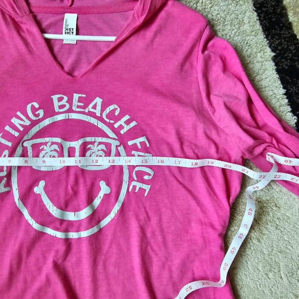 BEACH DIST RICT Resting Beach Face Hoodie tunic shirt coverup Hot Pink sz XL - Picture 6 of 9